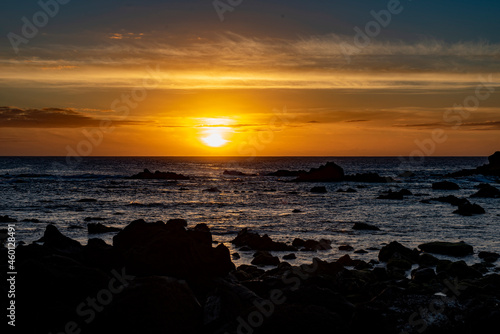 Sunset on the azorean island of Sao Miguel, Mosteiros village © Jakub Kowalski
