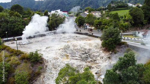 fumaroles on the island of sao miguel, furnas village, active volcano