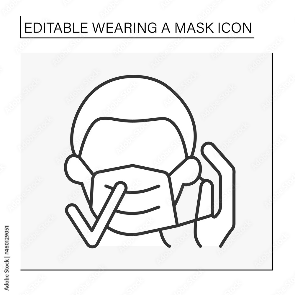 Face mask line icon. Mask wearing regulations. Correct mask changing. Healthcare concept. Isolated vector illustration. Editable stroke Face mask line icon. Mask wearing regulations. Correct mask changing. Healthcare concept. Isolated vector illustration. Editable stroke