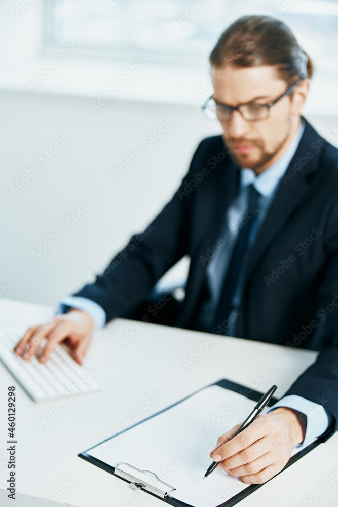 business man in suit work desk documents office business man in suit work desk documents office