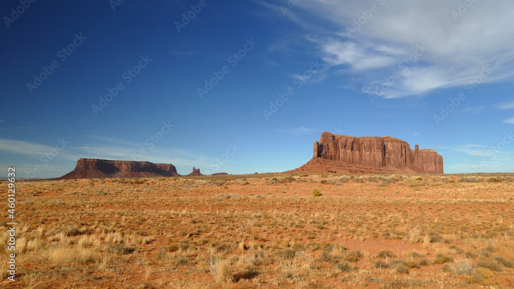 Monument Valley Navajo Tribal Park with towering sandstone buttes, popular western movies filming location and tourist place, Utah and Arizona, United States