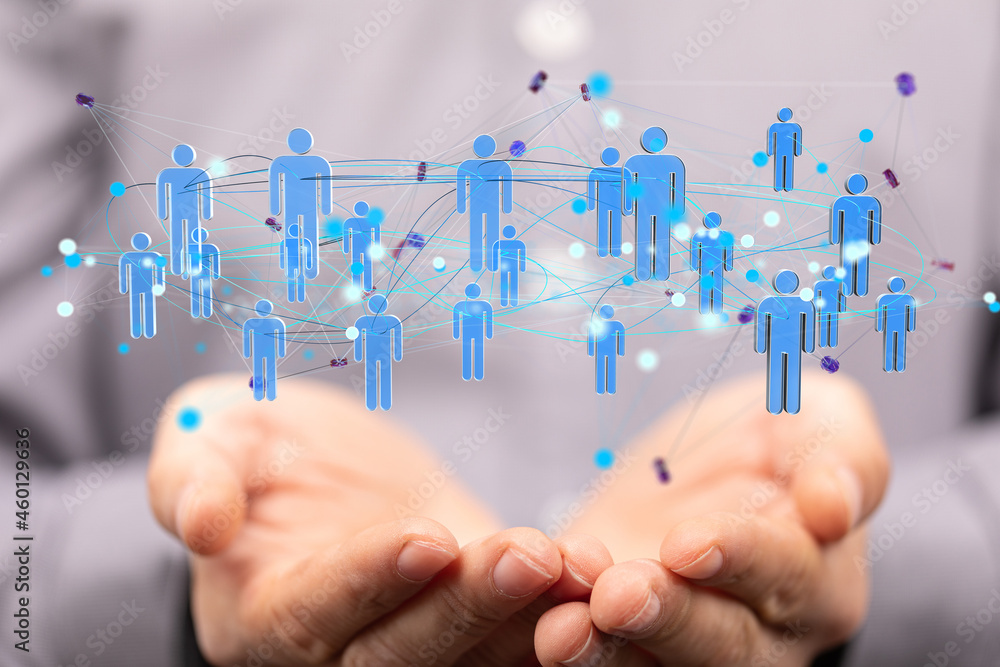 holding 3D rendering group of blue people holding 3D rendering group of blue people
