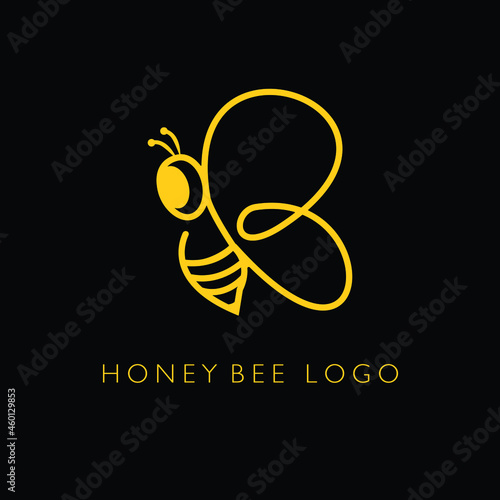 Luxury bee logo for business symbol on gold color and black background