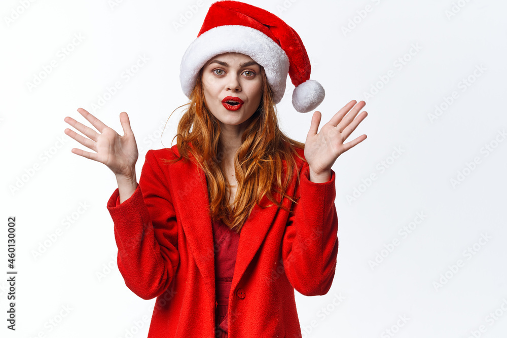 woman wearing christmas clothes fashion studio posing emotions luxury woman wearing christmas clothes fashion studio posing emotions luxury