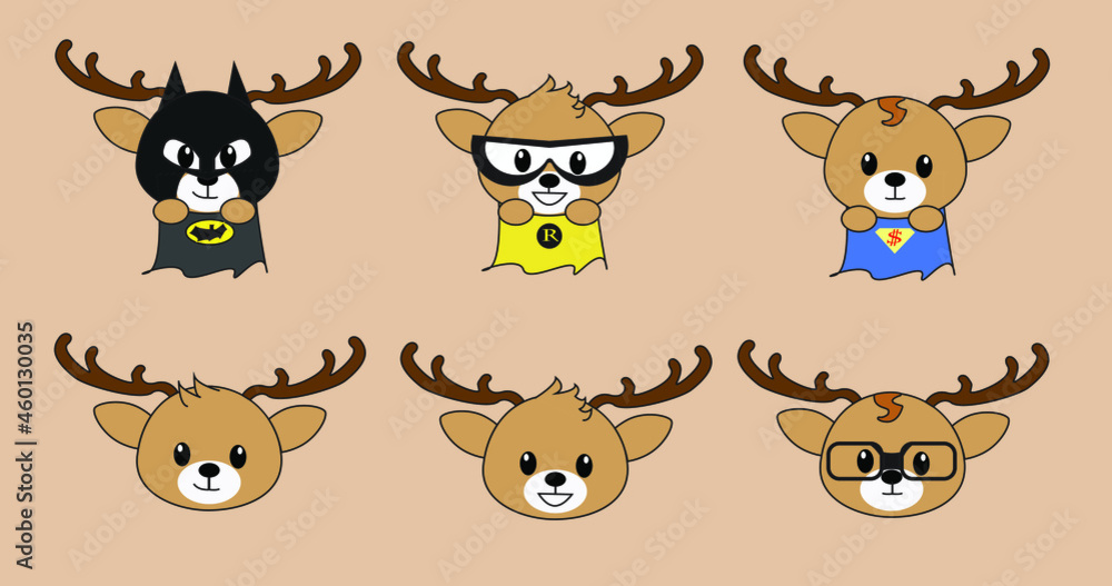 Fototapeta premium Set of cute deer superhero vector illustrations 