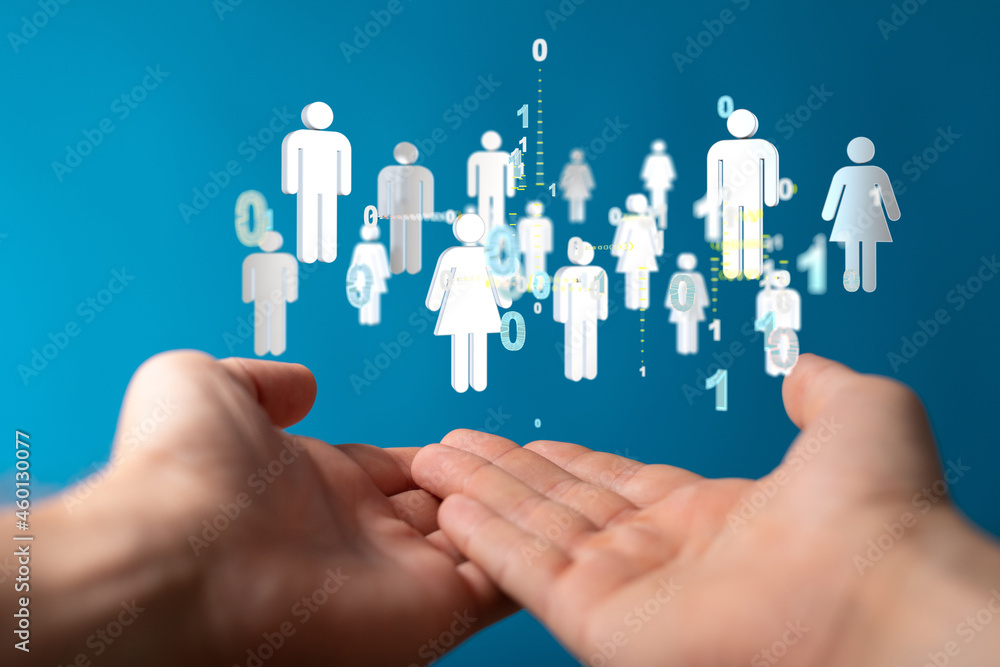 holding 3D rendering group of blue people holding 3D rendering group of blue people