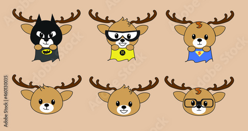 Set of cute deer superhero vector illustrations 
