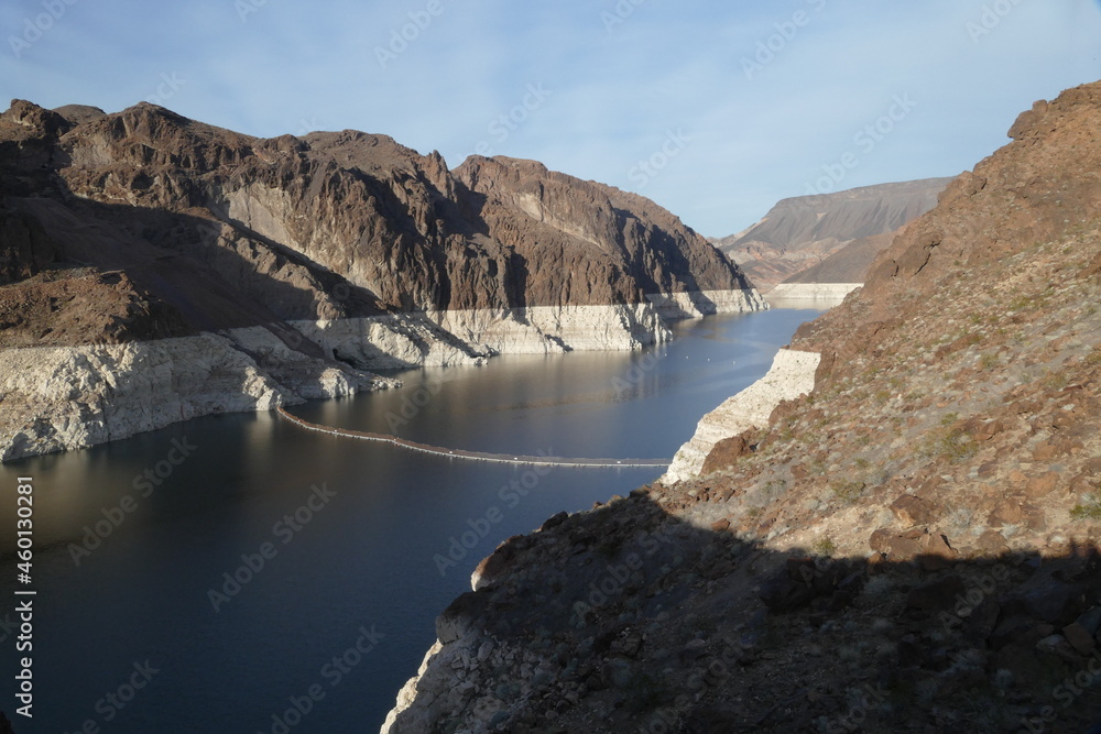 Hoover Dam, famous concrete Dam on Colorado River between Arizona and Nevada, popular tourist place, United States