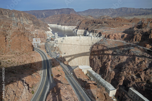 Hoover Dam, famous concrete Dam on Colorado River between Arizona and Nevada, popular tourist place, United States photo