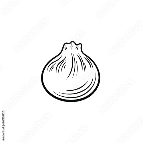 Vector single outline dumpling illustration, Dim Sun, Isolated on white background food.