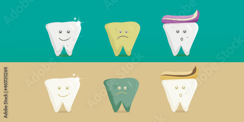 Set of cute little teeth on deferent color and background