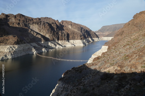 Hoover Dam, famous concrete Dam on Colorado River between Arizona and Nevada, popular tourist place, United States
