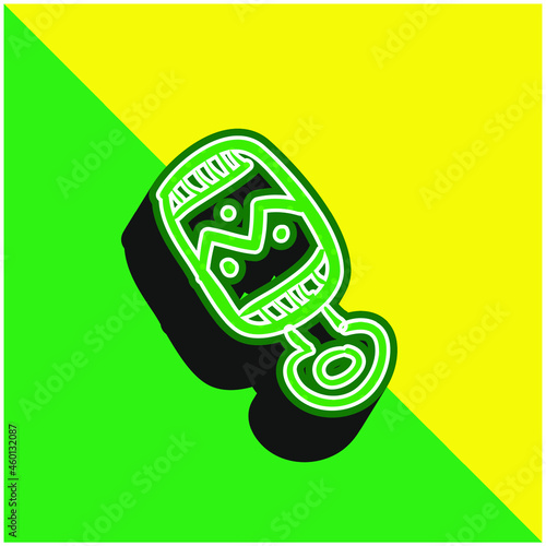 Baby Rattle Hand Drawn Toy Green and yellow modern 3d vector icon logo