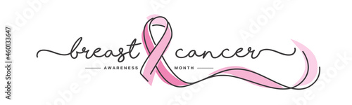Obraz na płótnie Breast cancer awareness month handwritten typography creative pink ribbon symbol