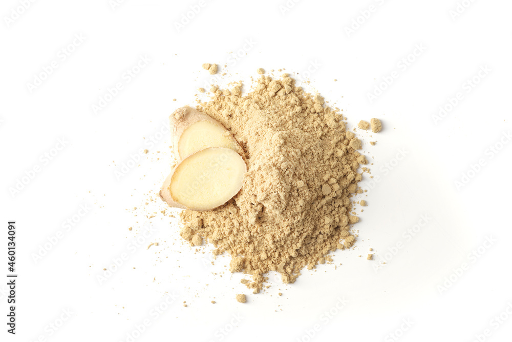 Dry ginger in bowl isolated on white background Dry ginger in bowl isolated on white background