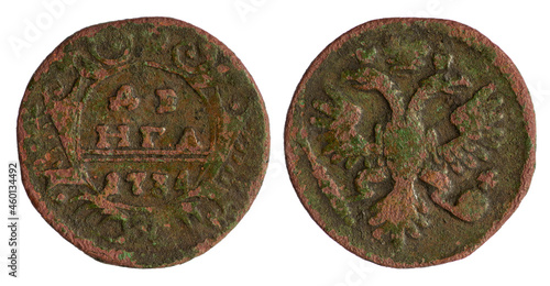 Copper coin of the Russian Empire. One denga (half kopek) 1734
