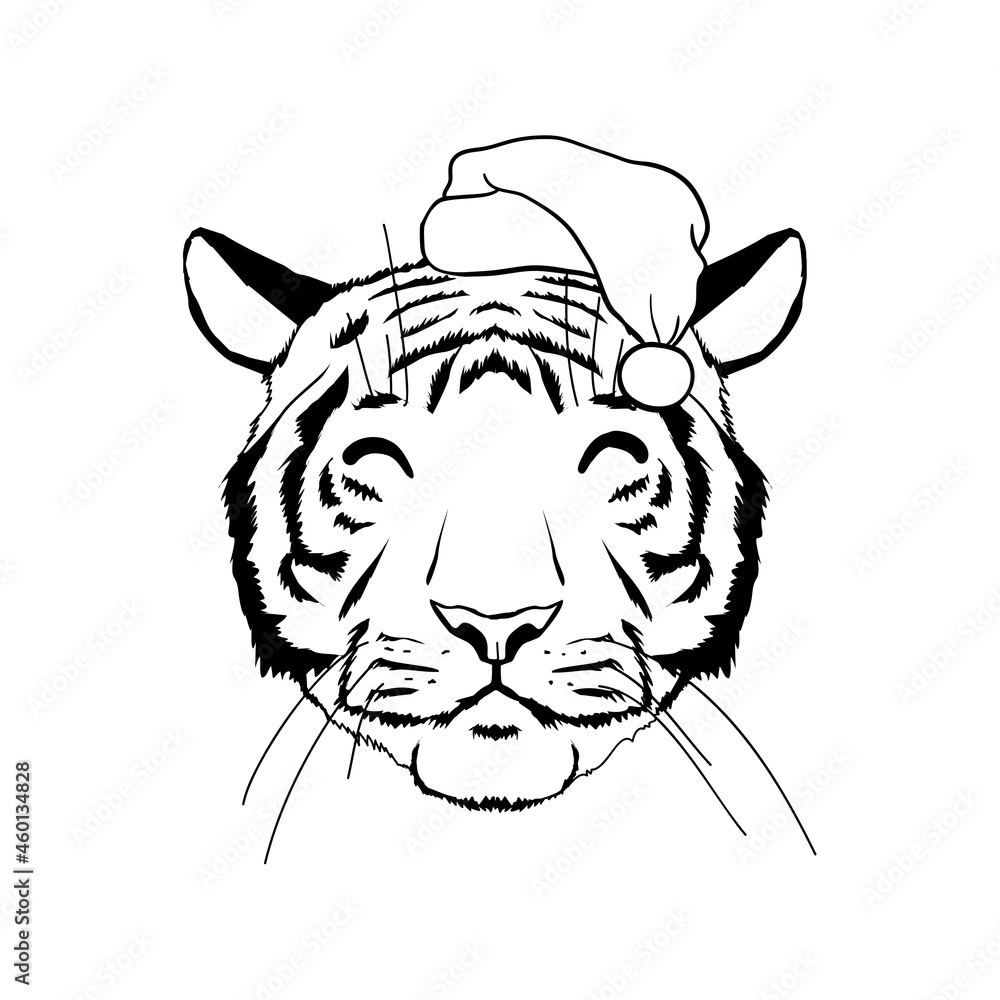 Vector pretty tiger - santa claus with a red hat.