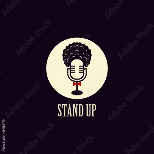 curly hair microphone stand up logo. vector illustration silhouette design for logo, template or icon 