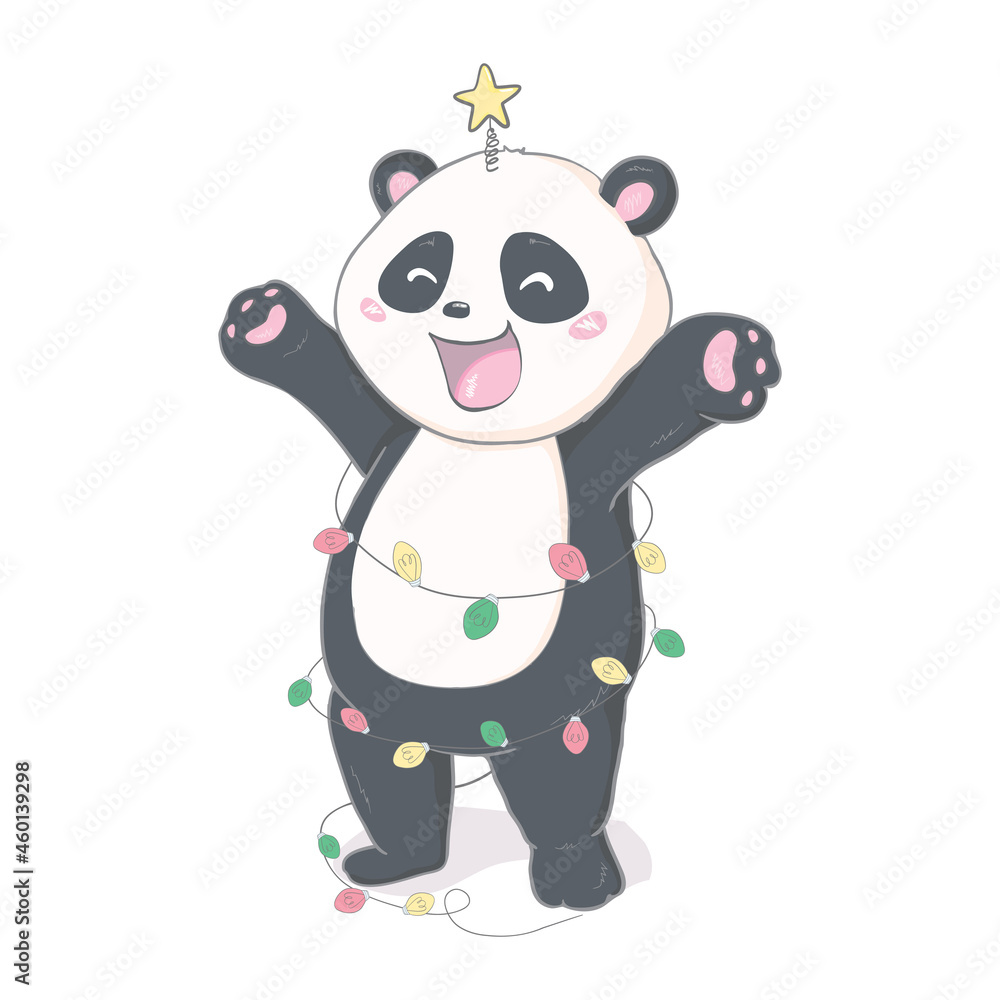 Cute cartoon panda with a red Christmas hat on a white background. Cute cartoon panda with a red Christmas hat on a white background.