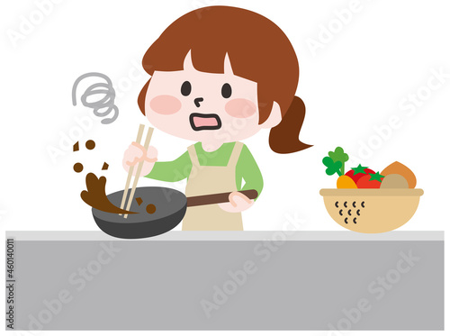 二頭身_料理を失敗する女性