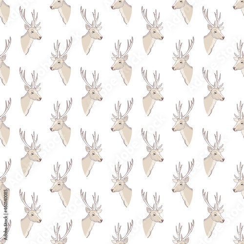 Elegant deer with floral wreath on a head and crossed arrows. Vector seamless pattern. Ethnic or Native American themed wallpaper © Vladimir