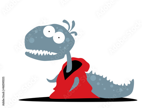 Surprised creature. Cute monster in a red hoodie. Vector image for prints, poster and illustrations.