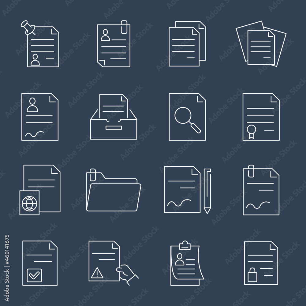 Documents icons set. Documents pack symbol vector elements for infographic web Documents icons set. Documents pack symbol vector elements for infographic web