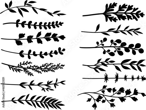 植物や葉っぱのライン線画セット　ベクター素材