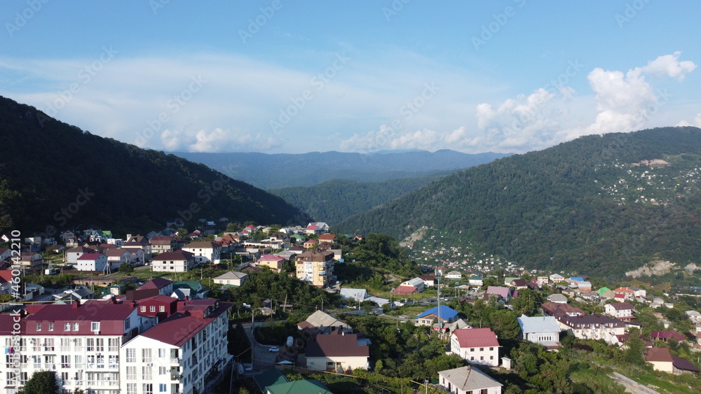 View of the mountains near the city of sochi and the village of baranovka.
