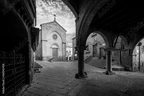 Church and complex in the medieval town of Viterbo,  bw photo