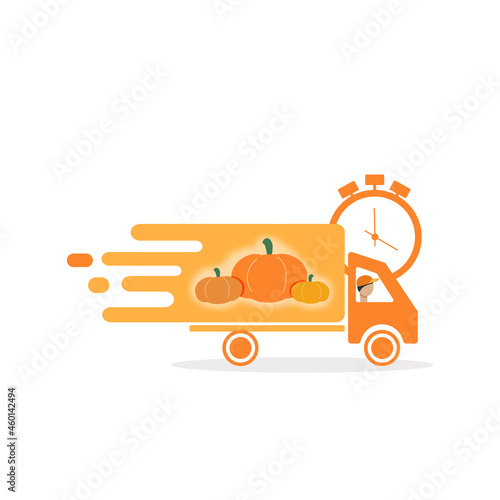 Pumpkin delivery. Flat vector illustration.	
