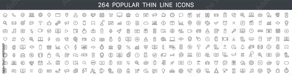 Thin line icons big set. Icons business marketing e-commerce media contact icon vector - obrazy, fototapety, plakaty 