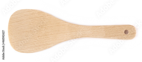 Empty wooden spoon isolated on white background, top view