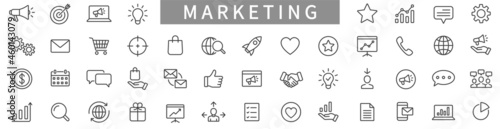 Marketing line icons set. Advertising icon collection. Marketing symbol set. Vector illustration