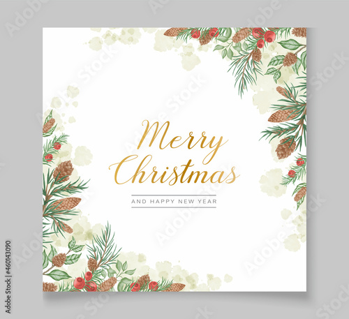 Watercolor christmas background with pine tree branches