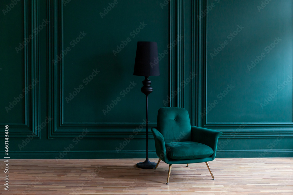 Beautiful luxury classic blue green clean interior room in classic