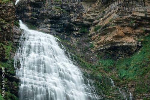 Large waterfall at the end of the Cola de Caballo route in Ordesa  Pyrenees Aragon Huesca Spain