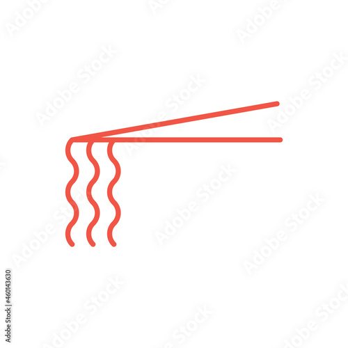 Chopsticks holding asian noodles icon. Noodles on chopsticks illustration for restaurant menu or delivery website. Thin line style red vector symbol isolated