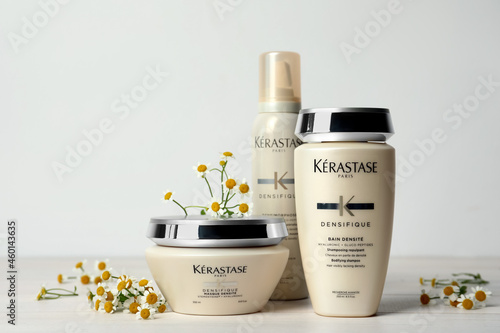 Canvas Print MYKOLAIV, UKRAINE - SEPTEMBER 07, 2021: Set of Kerastase hair care cosmetic prod