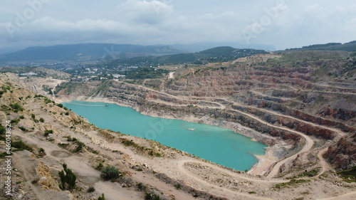 A turquoise heart-like lake in a former quarry near Sevastopol