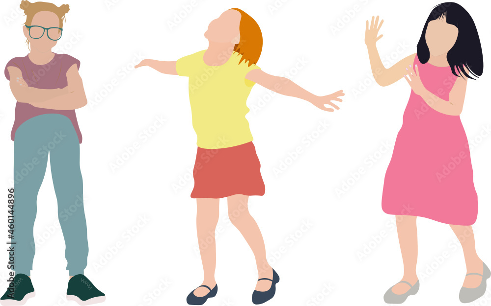 Niñas de pie diferentes gestos. fondo transparente Niñas de pie diferentes gestos. fondo transparente