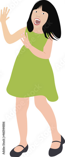 Niña gritando eufórica, alegre. Gestos. fondo transparente