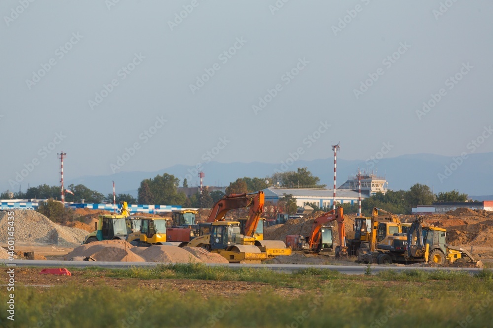 Big construction site on the outskirts near the road Big construction site on the outskirts near the road