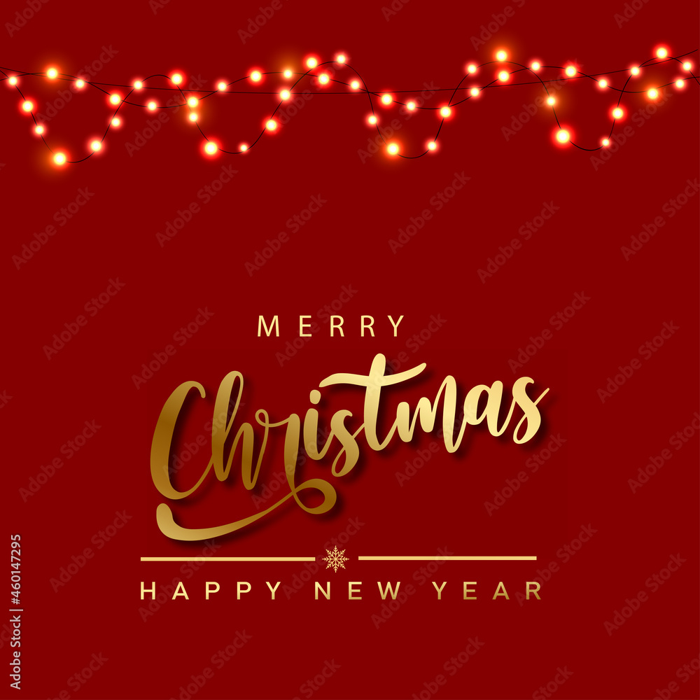 Merry Christmas and Happy New Year with Xmas garlands. Vector