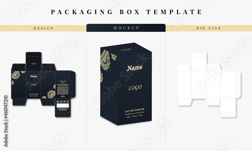 Box packaging and die cut template