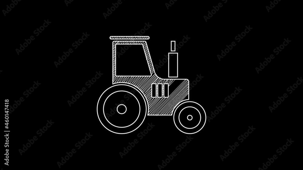 White line Tractor icon isolated on black background. 4K Video motion graphic animation White line Tractor icon isolated on black background. 4K Video motion graphic animation