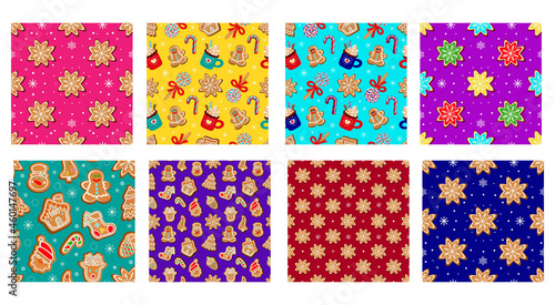 Collection of festive Christmas seamless patterns from traditional Christmas sweets. Vector illustration