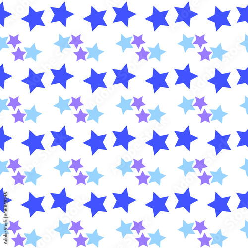 Seamless pattern with blue and lilac stars on a white background. Use for fabric, wrapping paper, wallpaper, print, backdrops, baby clothes, napkins, bags, merchandise, clothing, and artwork.