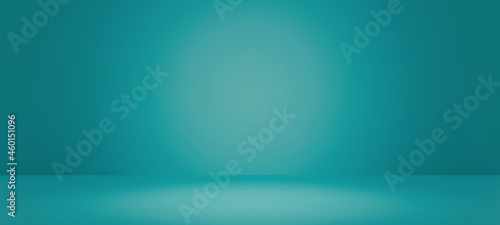 Abstract pastel teal color and gradient cyan light background with mint green table backdrops display product design. Turquoise empty space room for showing. Blur 3D render podium stage vector texture