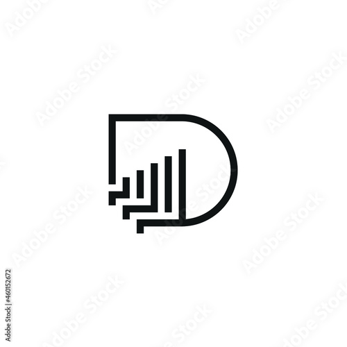 Logo Design Initials Letter D with Bar Diagram, Concept of Business Accounting Symbols, Minimalist Thin Line Style 